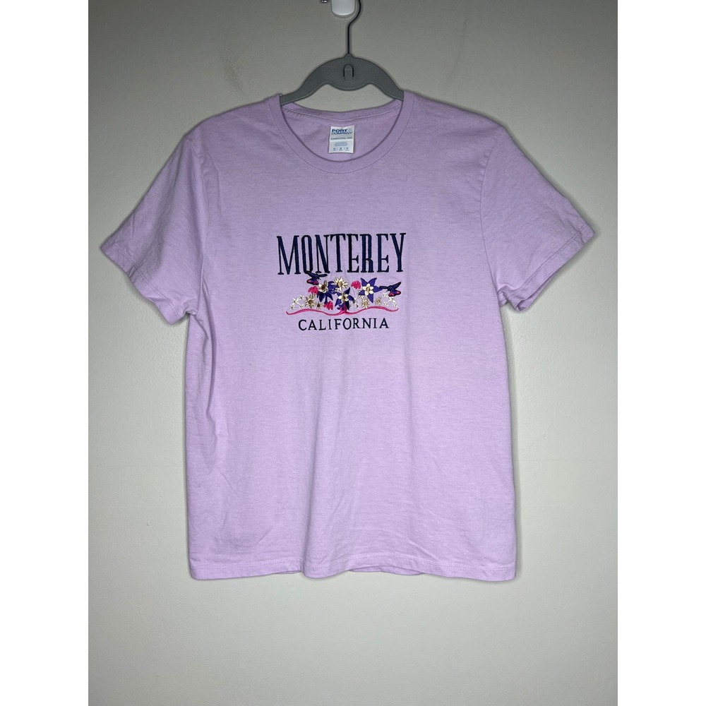 VTG 90s Port & Company Monterey California Embroidered Purple T-Shirt Womens M